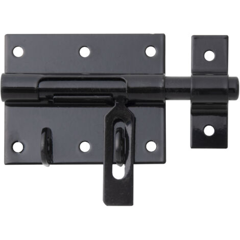 Verrous porte-cadenas plastifiés noirs avec gâche fixe et poignée plate – plaque 80 x 64 mm – longueur 116 mm – Marque Alberts
