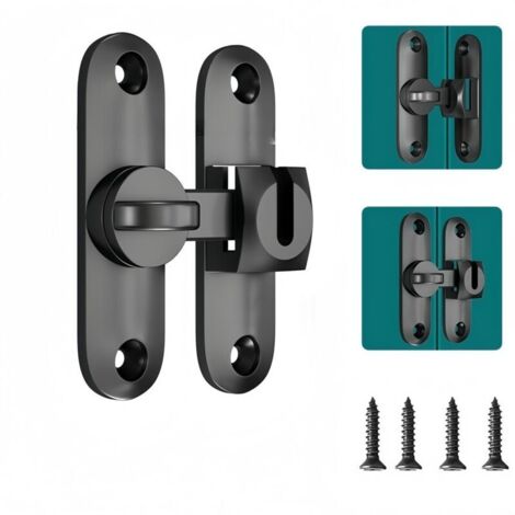 Verrous Porte Coulissante,Verrou Serrure de Porte avec 4 Vis,Loquet de Porte à Angle Droit 90/180 Degrés pour Portes,Fenêtres,Portes D'armoires Coulissantes(Noir)