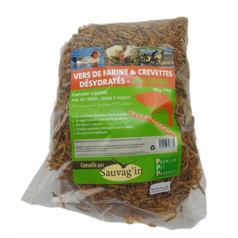 Vers de farine et crevettes déshydratées 400 g - Jardiboutique - Marron