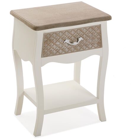 Versa Ailen Nachttisch Kleiner oder zusätzlicher Tisch für das Schlafzimmer oder das Wohnzimmer, mit Schublade, Maßnahmen (H x L x B) 62 x 45 x 34 cm, Holz, Farbe: Braun und weiß