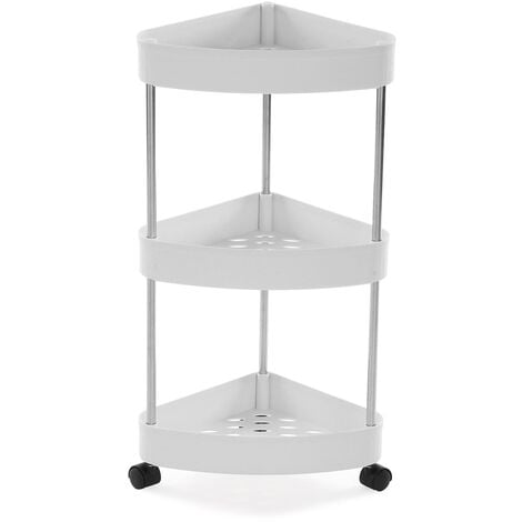 Versa Arnoth Meuble Auxiliaire d'Angle pour Salle de Bain, Chariot de Rangement, avec 3 Étagères et Roulettes, Dimensions (Hauteur x Longueur x Largeur) 65 x 25 x 32, Plastique, Couleur Blanche