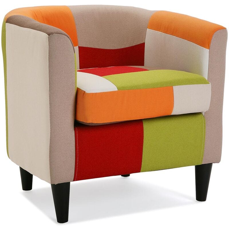 Versa - Red Patchwork Bequemer Sessel aus Baumwolle und Holz für Ihr Wohn-, Schlaf- oder Esszimmer. Wunderschöner Ohrensessel, mit Armlehnen,