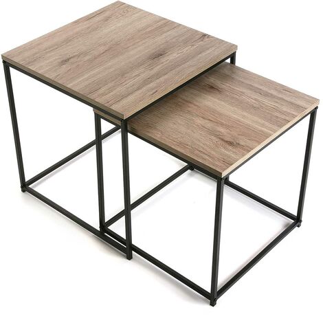 Versa Cambridge Mesa nido Auxiliar para el Salón, la Habitación o la Cocina. Moderna Mesilla Baja, Set de 2, Medidas (Al x L x An) 50 x 50 x 50 cm, Madera y Metal, Color Marrón - Negro