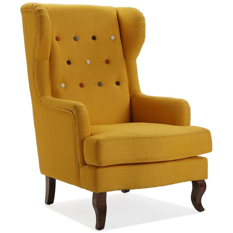 Versa - Botones Bequemer Sessel aus Baumwolle und Holz für Ihr Wohn-, Schlaf- oder Esszimmer. Wunderschöner Ohrensessel, mit Armlehnen, Maßnahmen (H