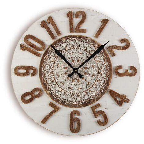 Versa Maje Reloj de Pared Decorativo para la Cocina, el Salón, el Comedor o  la Habitación, Blanco, negro y marrón, 53x5x53cm