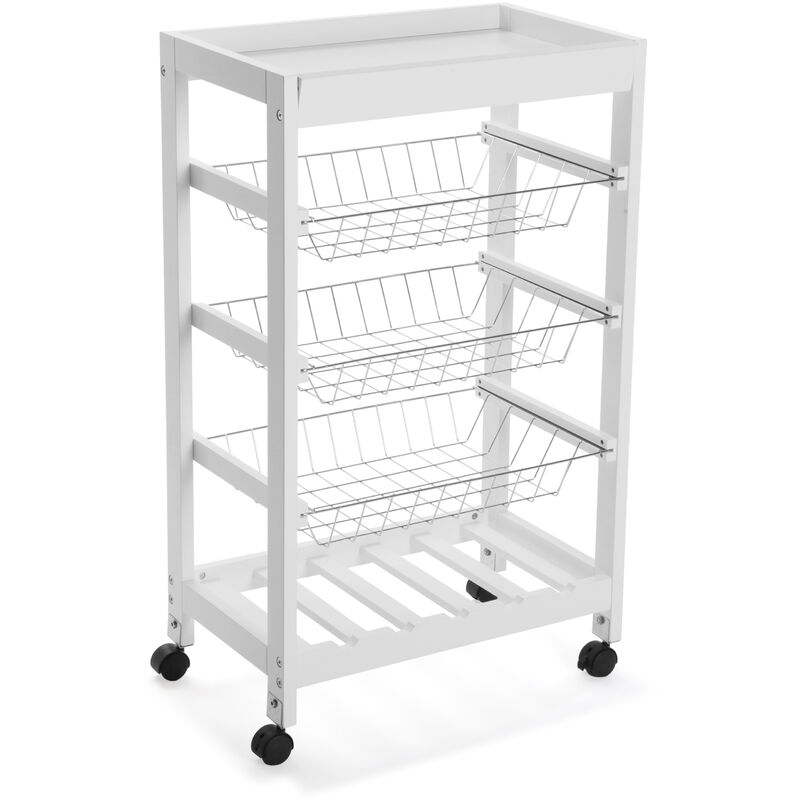 

Versa Dakota Carro de cocina con ruedas, Verdulero, 85x29x49cm - Blanco