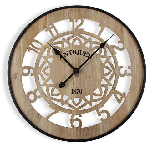 Versa Grafton Dekorative Wanduhr für die Küche, das Wohnzimmer, Esszimmer oder Schlafzimmer, Maßnahmen (H x L x B) 60 x 4,5 x 60 cm, Holz und Metall, Farbe: Braun und Schwarz