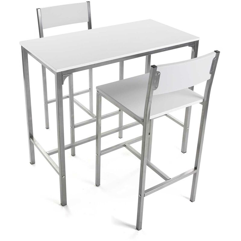Versa - Helena Set Esstisch und zwei hohe Stühle, 3-teiliges Set, Maßnahmen (H x L x B) 87 x 45 x 89 cm, Holz und Metall, Farbe: Weiß - Weiß