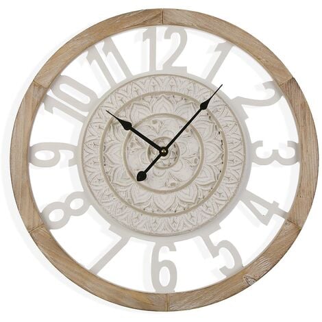 Versa Jeremiah Reloj de Pared Decorativo para la Cocina, el Salón, el Comedor o la Habitación, Medidas (Al x L x An) 55 x 5 x 55 cm, Madera MDF, Color Blanco y marrón - Blanco