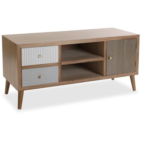 Versa Kapua Niedriger und langer Fernsehschrank, Wohnzimmertisch, Fernsehschrank, Sideboard, mit Schublade und Schrank, Maßnahmen (H x L x B) 52 x 110 x 45 cm, Holz, Farbe: Grau, Weiß und Braun