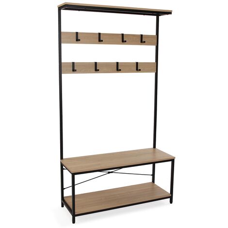 Versa Lasse Appendiabiti da terra in stile Minimalista, Attaccapanni da terra per Ingresso, con ripiano per scarpe, Misure (A x L x l) 180 x 36 x 100 cm, Legno e metallo, Colore Marrone e nero - Marrone e nero