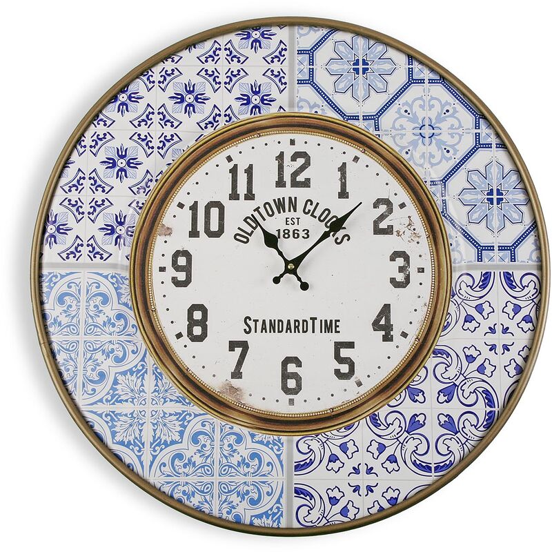 

Lisboa Reloj de Pared Silencioso Decorativo, 63x4,5x63cm - Azul y blanco - Versa