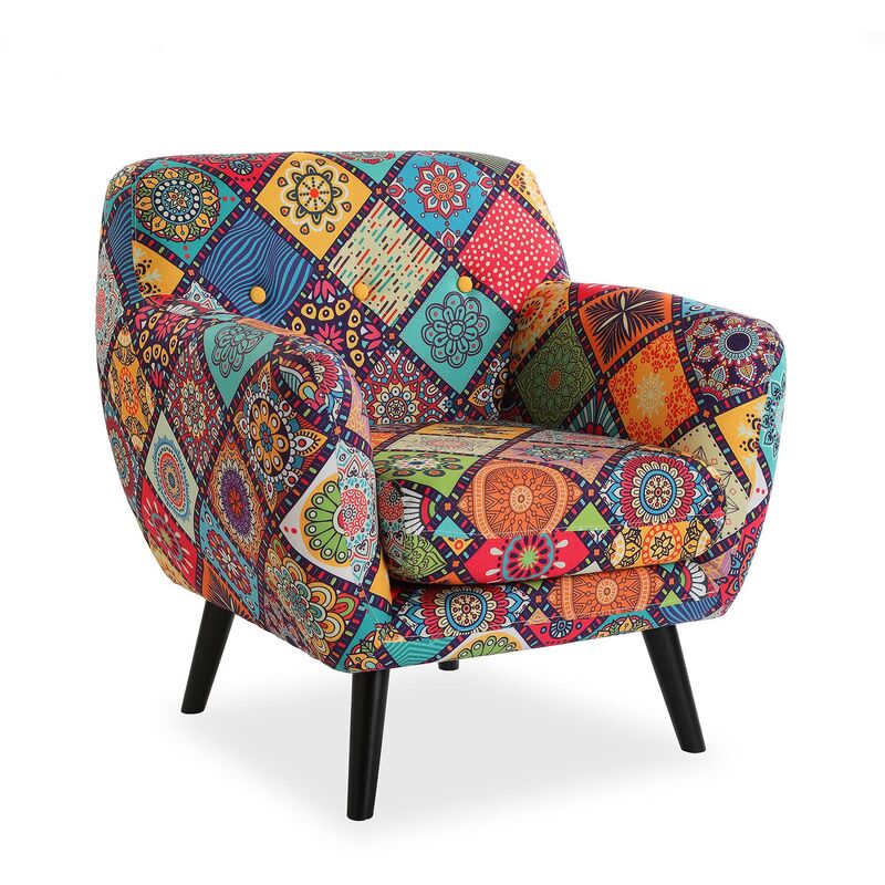 Versa - Magreet Bequemer Sessel aus Baumwolle und Holz für Ihr Wohn-, Schlaf- oder Esszimmer. Wunderschöner Ohrensessel, mit Armlehnen, Maßnahmen (H