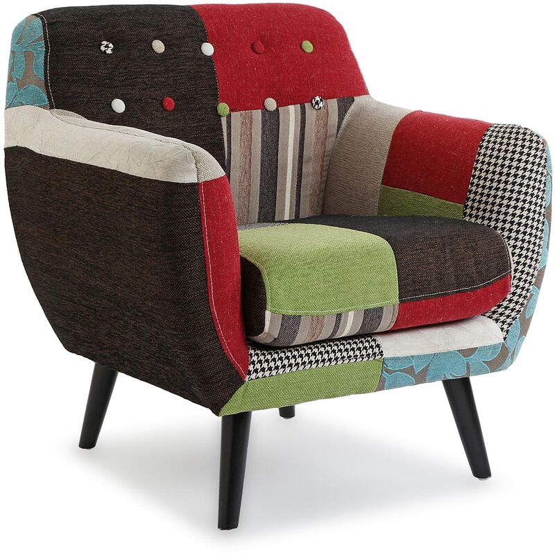 Versa - Green Patchwork Bequemer Sessel aus Baumwolle und Holz für Ihr Wohn-, Schlaf- oder Esszimmer. Wunderschöner Ohrensessel, mit Armlehnen,
