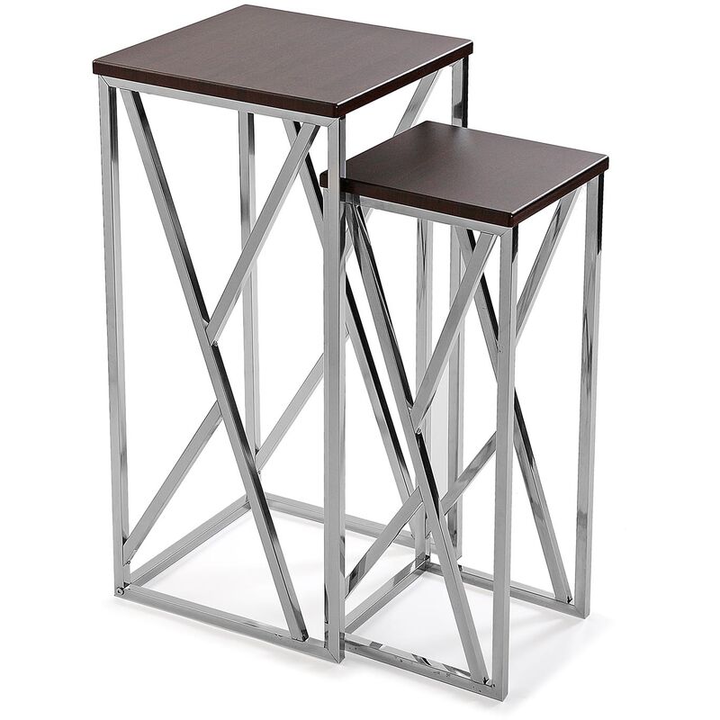 otawa table d'appoint, table basse auxiliaire moderne, 73,5x34,5x34,5cm - marron et argent - versa