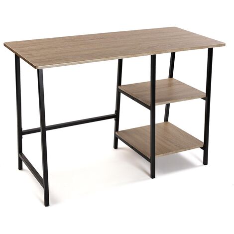 Versa Parawa Scrivania per Computer e Scrittoio Salvaspazio, Piccolo Tavolo da Ufficio o Studio, con 2 ripiani, Misure (A x L x l) 75 x 50 x 110 cm, Legno e metallo, Colore Marrone e nero - Marrone e nero