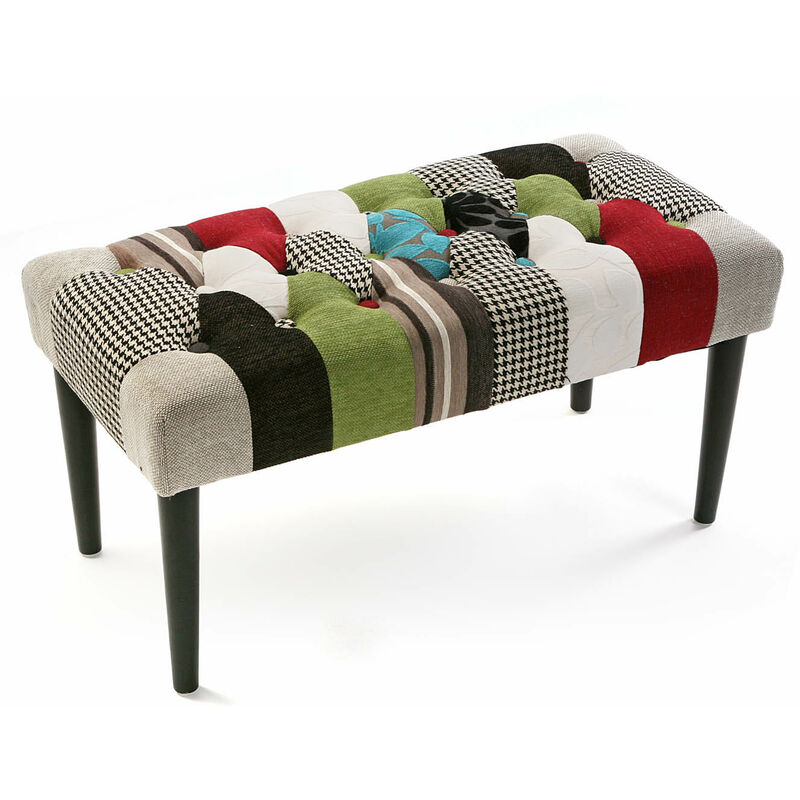 

Green Patchwork Taburete pie de cama Banco para Dormitorio, 43x40x80cm - Verde - Versa