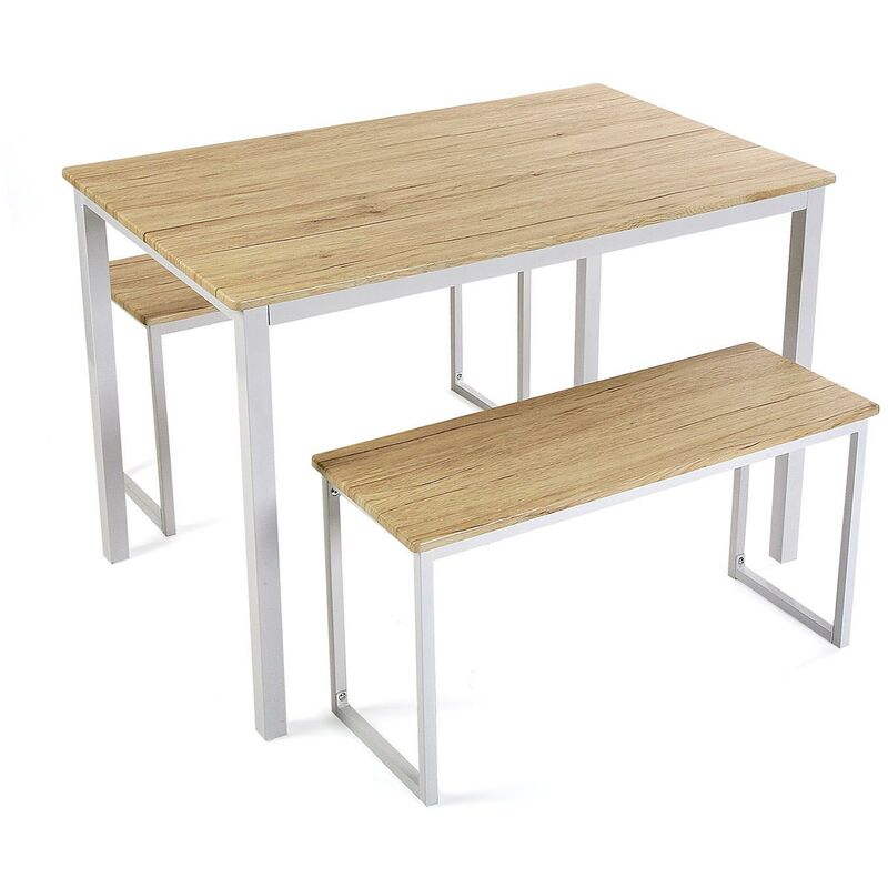 

Taline Set de Mesa de Comedor con Dos Bancos, 76x70x110cm - Blanco - Versa