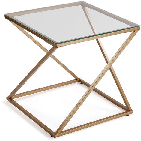 Versa Trento Mesa Auxiliar para el Salón, la Habitación o la Cocina. Moderna Mesilla Baja, Medidas (Al x L x An) 51 x 51 x 51 cm, Cristal y Metal, Color Plateado - Plateado