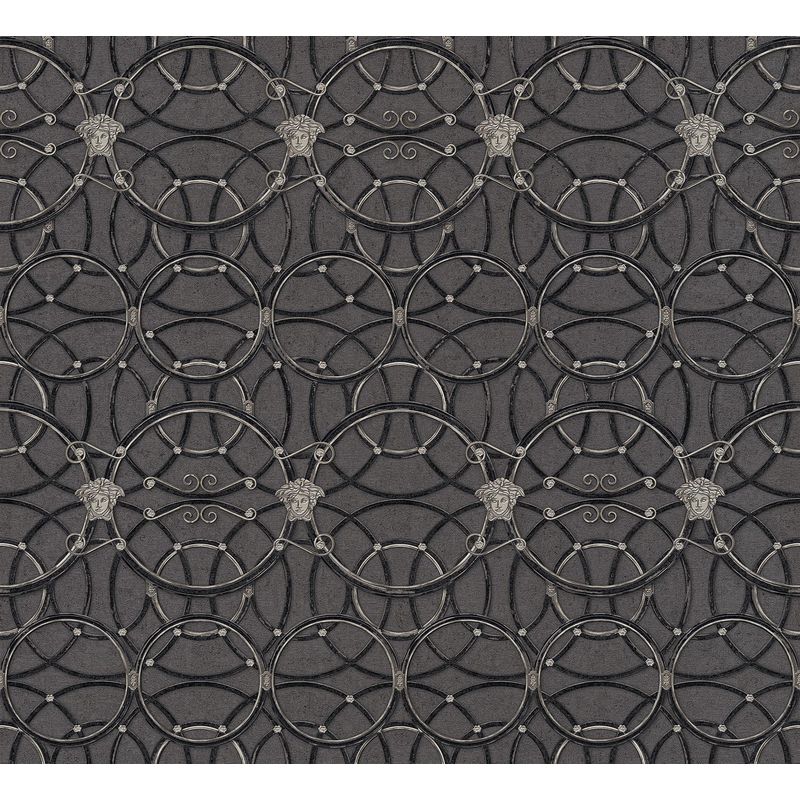 Heritage Black Silver Wallpaper Medusa Ornament Metallic Paste Wall - Versace