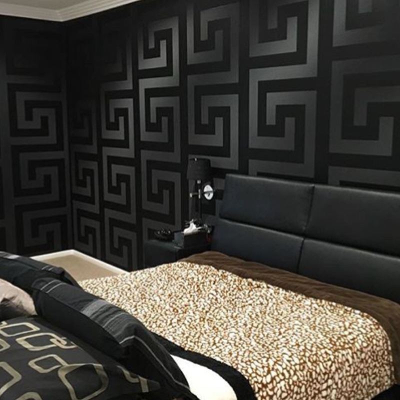 A.s.creations - Black Versace Designer Wallpaper Greek Key Luxury Satin Modern