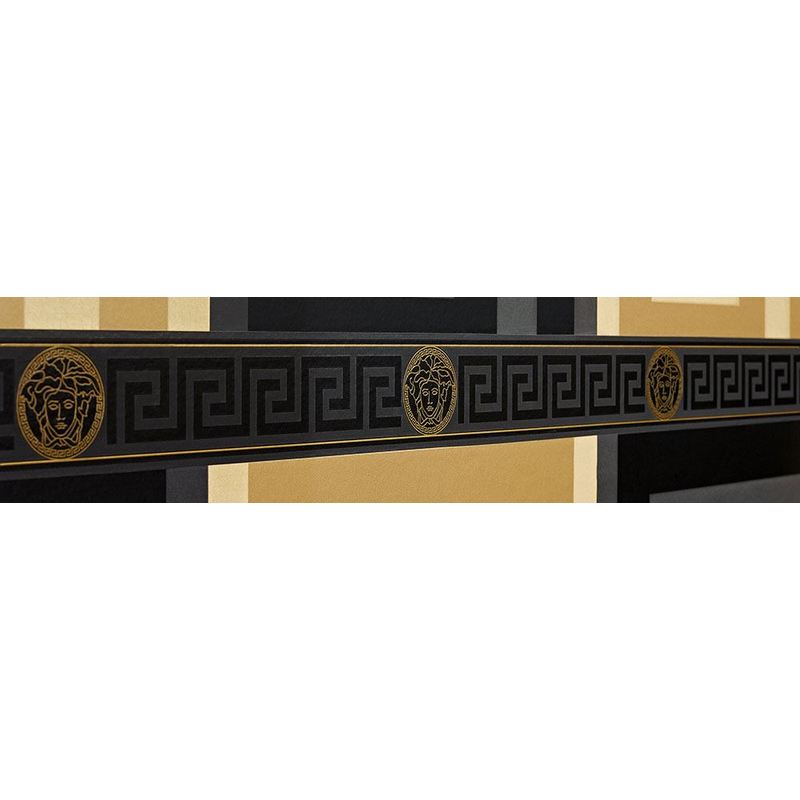 Versace Designer Wallpaper Greek Key Luxury Border Black Gold Satin Modern