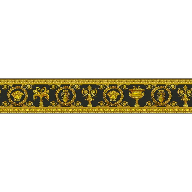 Versace Medusa Head Wallpaper Border Designer Luxury Textured Black Yellow Gold