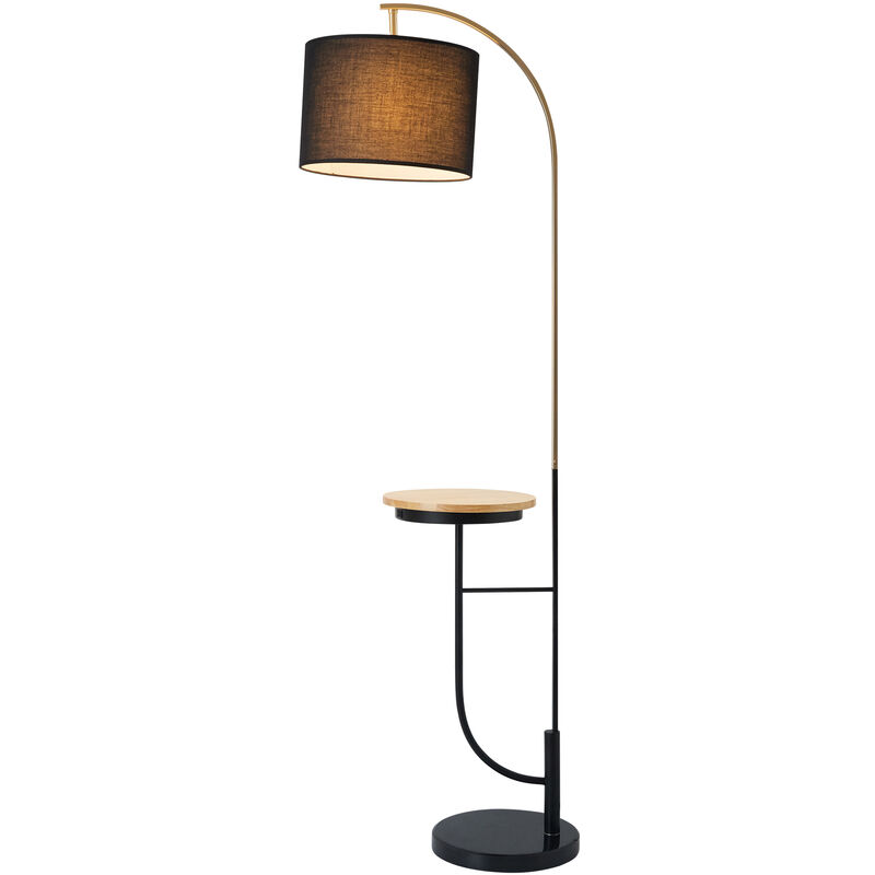 Danna Arc Floor Lamp, 35 x 35 x 165.1 cm, Metal, with USB Port, Wood Table and Marble Base, Living Room, Black/Gold, VN-L00071B-UK - Versanora