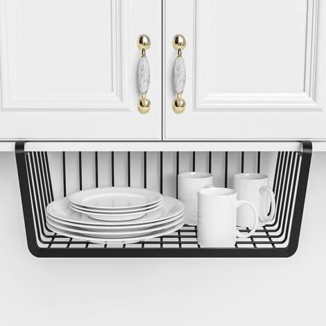 Versatile All Metal Under Shelf Storage Basket, Wire Basket for Kitchen, Office, Pantry, Bookcase L Black