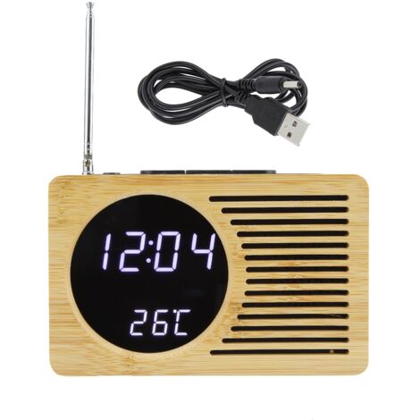 Versatile USB LED Digital Alarm Clock, Thermometer, Time and Temperature Display, FM Radio