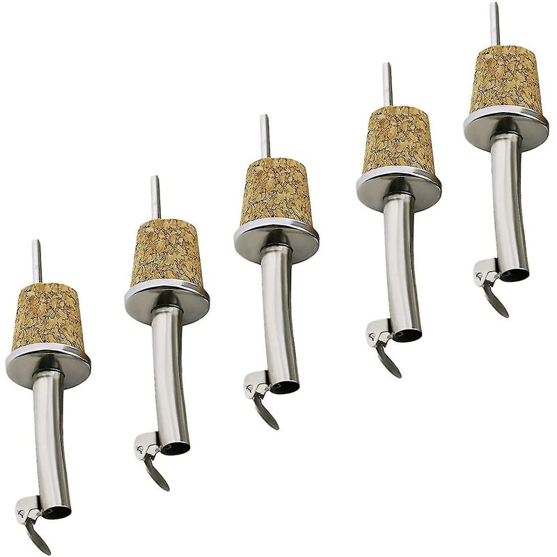 Set 5 Beccucci In Sughero Per Bottiglie Con Spazzola - Versatore Anti-Goccia Per Liquori, Vino, Olio - Foto 2