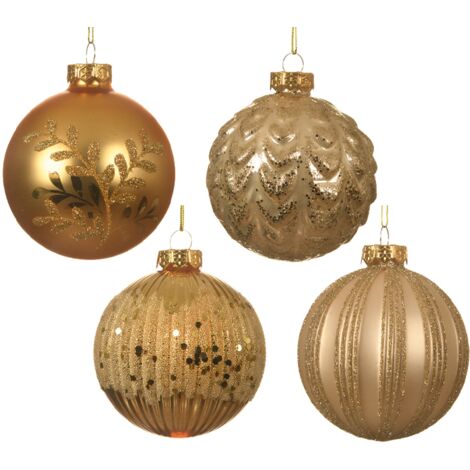 Verschiedene goldene Weihnachtskugeln mit Glitzer verziert Ø8cm