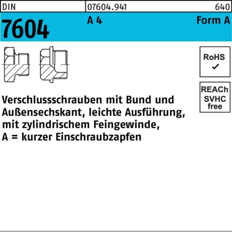 Verschlußschraube DIN 7604 m.Bund AM 22 x 1,5 A 4 10 Stück