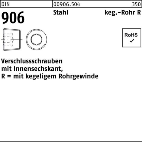 Verschlußschraube DIN 906 m.Innen-6-kant R 1 3/4 Stahl 5 Stück