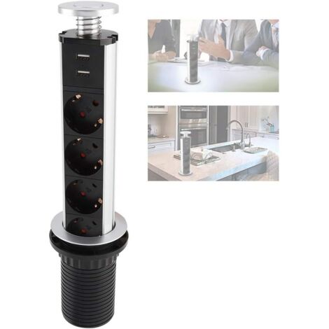 Versenkbare Tischsteckdose mit drei Steckdosen und zwei USB-Anschlüssen für Zuhause, Büro und Küche integriertes Multifunktionsladegerät