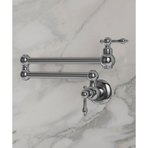 KROOS® Versenkbarer Wandküchenhahn mit zwei Griffen und zwei Drehgelenken - Kaltwasser - Verchromt