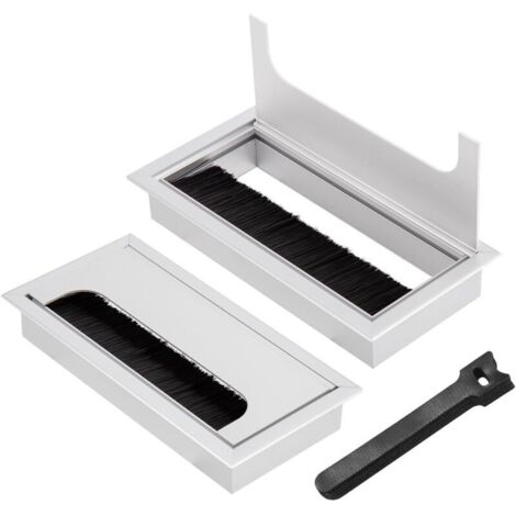 Versenkte Kabeldurchführung 160 x 80 mm mit Bürstendichtung, 2-teiliges Set aus Aluminium, Kabelorganisator fürs Büro, inklusive 10 Kabelbindern
