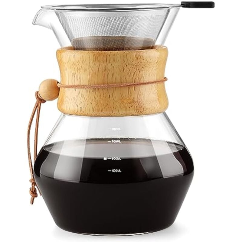 Ctlite - Verser Over Cafetière avec Filtre en Acier Inoxydable Réutilisable,Cafetière Manuelle en Verre Borosilicat,28oz / 800ml
