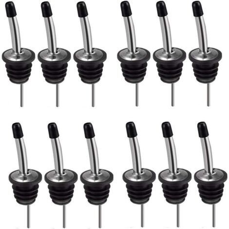 Verseur Boîteille,12 Pièces Acier Inoxydable Bec Conique Boîteille de Liqueur Speed avec Caoutchouc Bouchons Anti-Poussière pour Vin,Huile,Liqueur,Sirop,Vinaigre,Salade-Fei Yu