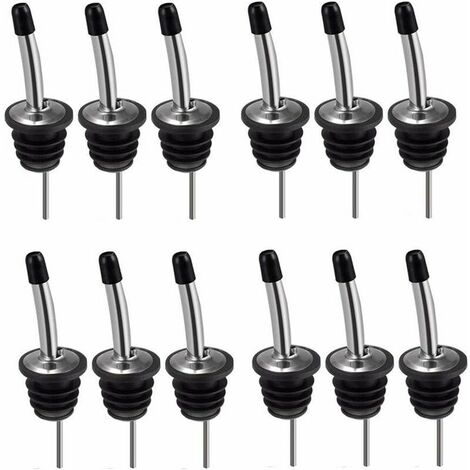 Verseurs de bouteilles, 12 pièces en acier inoxydable avec bec conique et bouchons anti-poussière en caoutchouc pour vin, huile, liqueur, sirop, vinaigre, salade