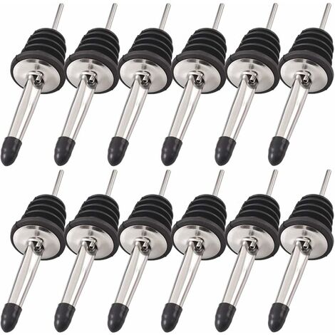 Verseurs en acier inoxydable, paquet de 12 verseurs de bouteilles classiques, bec conique avec capuchons en caoutchouc, adaptés aux huiles de liqueur, de vinaigre