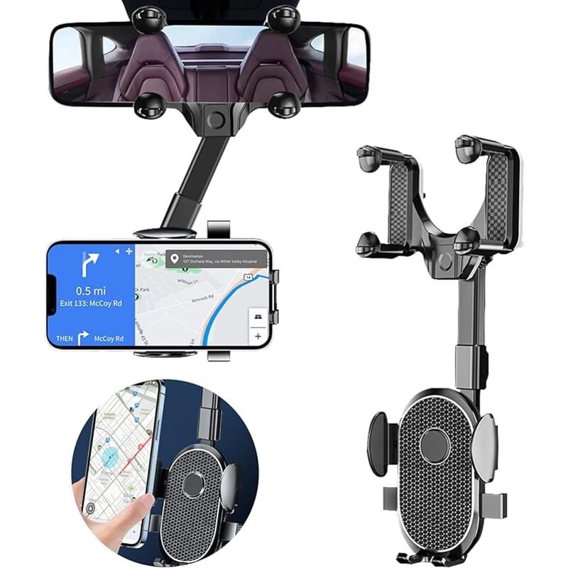 Version 2023 Support Téléphone Rétroviseur Voiture, Support de Téléphone Portable de Voiture, 360 °Flexible Support Téléphone de Voiture Rétractable