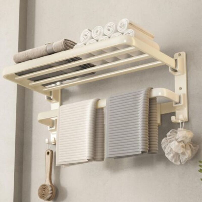 Version Améliorée Porte Serviette Salle De Bain，Épais, Renforcé Et Stable 60cm Porte Serviette Murale avec 9 Crochets，Etagere Salle De Bain Deux