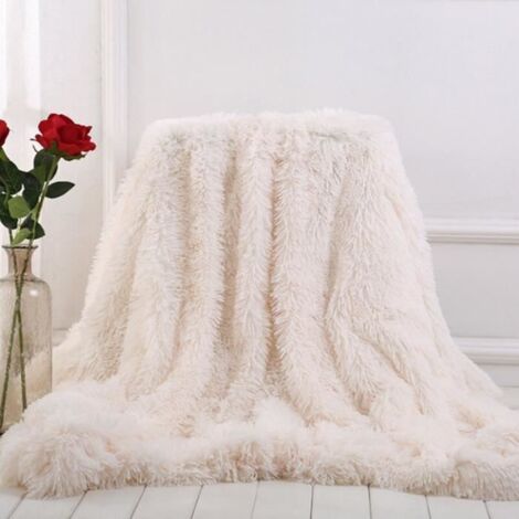 Version Blanc - 160cmx200cm - Shaggy Jeter Couverture Douce En Peluche Floue De Lit Coloré Moelleux Fausse Fourrure Décorative