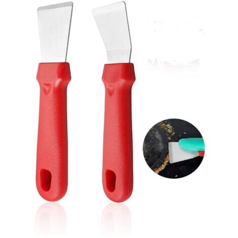 Version Droite + Version Cintrée Grattoir De Nettoyage, Acier Inoxydable Avec Poignée en Plastique Grattoir de Cuisine,Fours et Assiettes en Verre, Rouge 2 Pièces