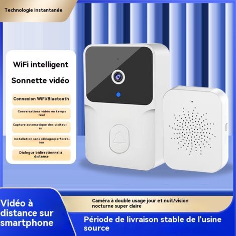 Version noire : Sonnette vidéo intelligente TUYA à basse consommation, caméra de surveillance WiFi HD pour la sécurité domestique avec interphone vidéo