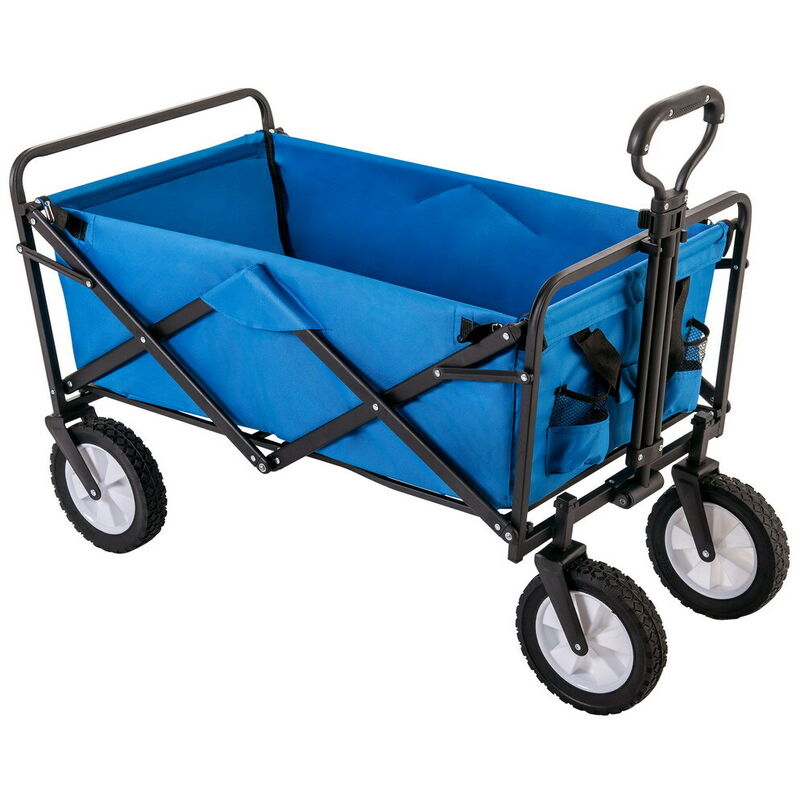 Verslife - Chariot tout Terrain extérieur, Chariot de jardin de chariot à main de chariot pliable, poignées réglables, sac en tissu,Bleu