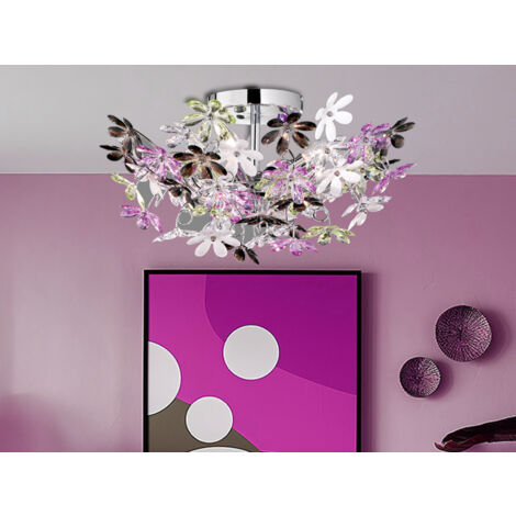 Verspielte Deckenleuchte FLOWER im floralen Design Chrom Multicolor, Ø 51cm