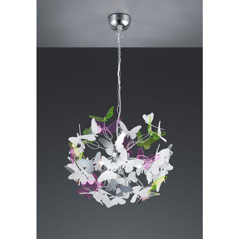 Verspielte LED Pendelleuchte 4 flammig mit bunten Schmetterlingen, Ø 50cm