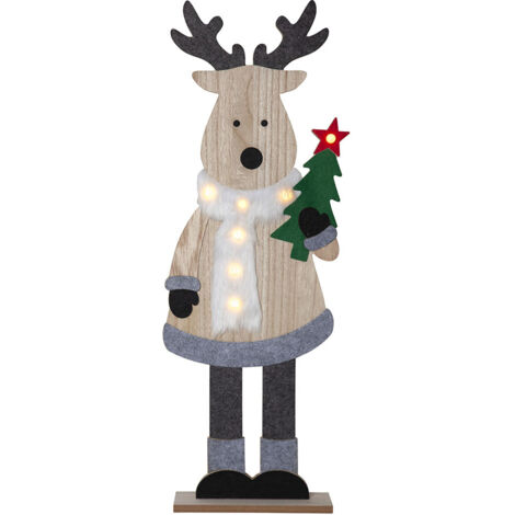Verspielte Weihnachtsleuchte ,Billy' aus Holz, Rentier mit 7 LEDs, Batterien + Timer, H 80cm